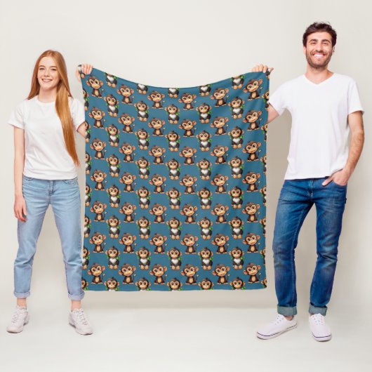 Apenpatroonontwerp Blauw  Fleece Deken (In situ)