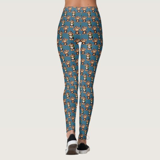 Apenpatroonontwerp Blauw  Leggings (Achterkant)