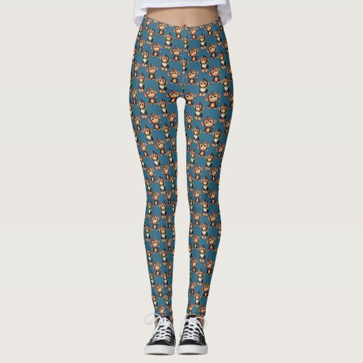 Apenpatroonontwerp Blauw Leggings (Voorkant)