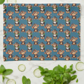 Apenpatroonontwerp Blauw Theedoek (Gevouwen)