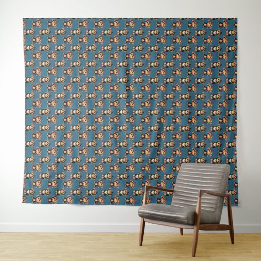 Apenpatroonontwerp Blauw Wandkleed (In Situ (horizontaal))