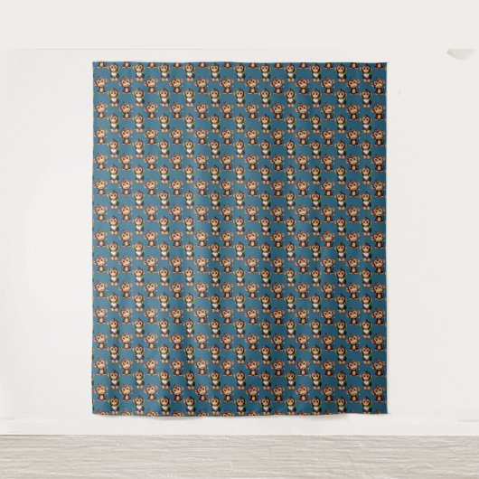 Apenpatroonontwerp Blauw Wandkleed (Voorkant)