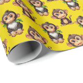 Apenpatroonontwerp Geel Cadeaupapier (Rol Hoek)