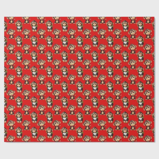 Apenpatroonontwerp Rood Cadeaupapier (Vlak)