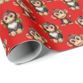 Apenpatroonontwerp Rood Cadeaupapier (Rol Hoek)