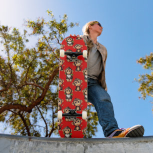 Apenpatroonontwerp Rood Persoonlijk Skateboard