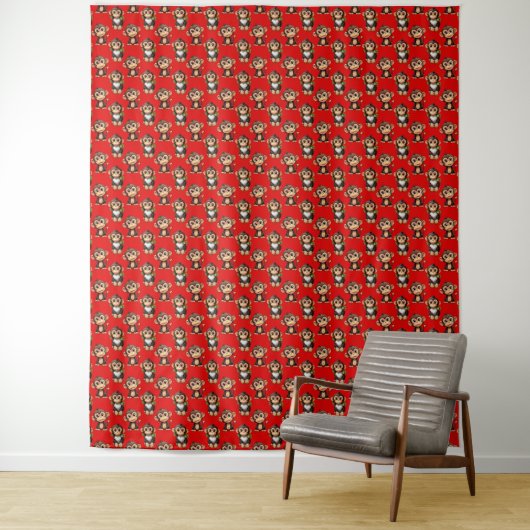 Apenpatroonontwerp Rood Wandkleed (In situ)