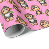 Apenpatroonontwerp Roze Cadeaupapier (Rol Hoek)