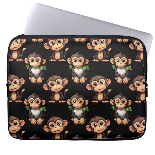 Apenpatroonontwerp Zwart  Laptop Sleeve (Voorkant)