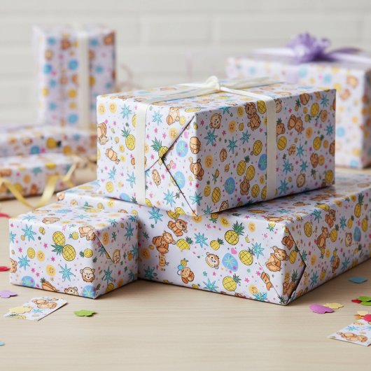 Apenstrekenpatroon Cadeaupapier