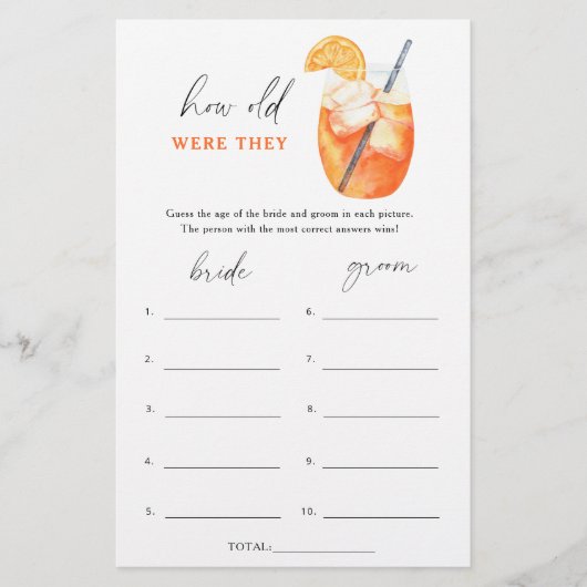 Aperol cocktail - Hoe oud waren ze bruidsspel (Voorkant)