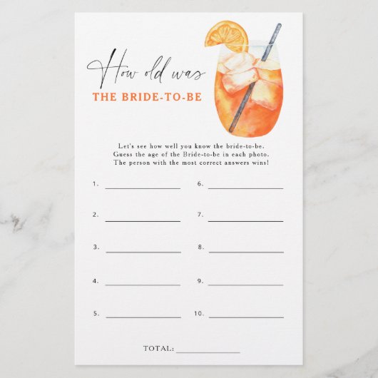 Aperol cocktail - Hoe oud was de bruid om te spele (Voorkant)