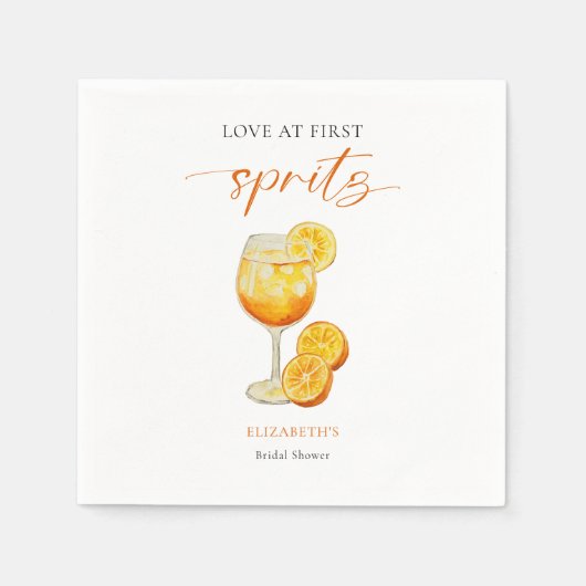 Aperol Liefde Op De Eerste Spritz Oranje Bruidsfee Servet (Voorkant)