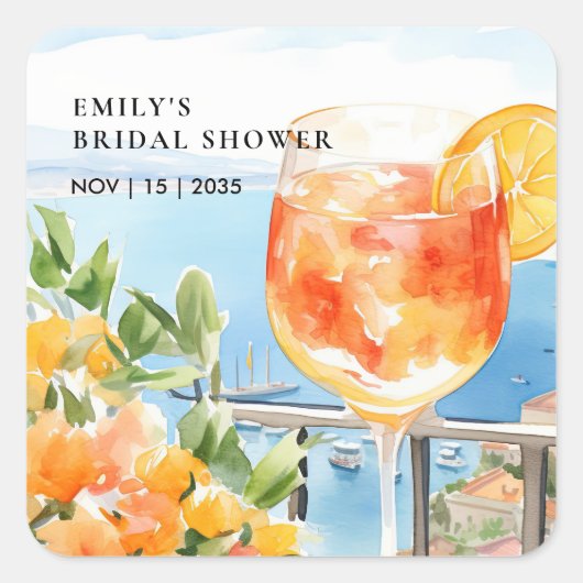 Aperol Spritz Amalfi Bruidsuitnodiging Vierkante Sticker (Voorkant)