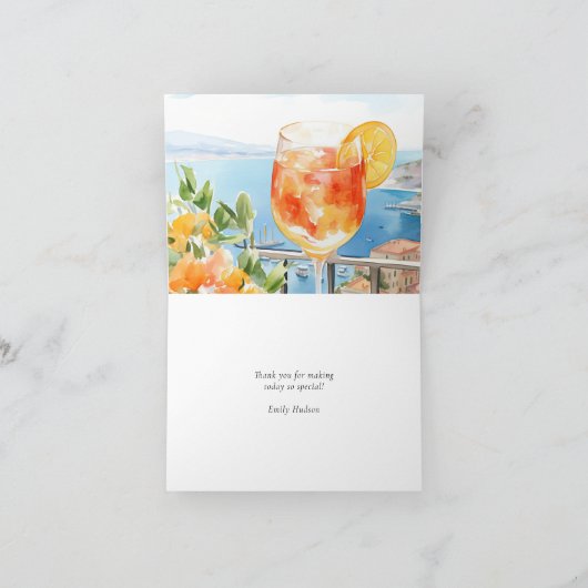 Aperol Spritz Amalfi Italië Bruidsfeest Bedankkaart (Binnen)
