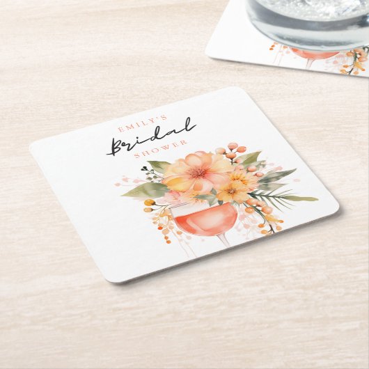 Aperol Spritz Bloemachtige Bruiloftsborrel Kartonnen Onderzetters (Schuin)