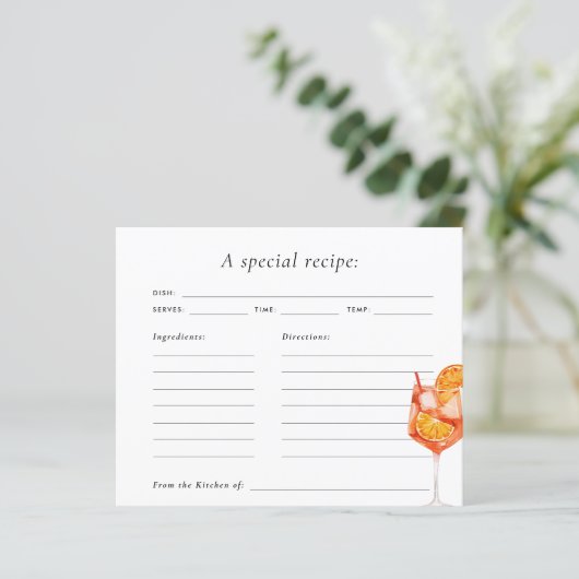 Aperol Spritz Bloemen Waterverf Bruids Recept Kaar (Staand voorkant)