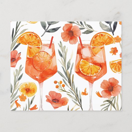 Aperol Spritz Bloemen Waterverf Bruids Recept Kaar (Achterkant)