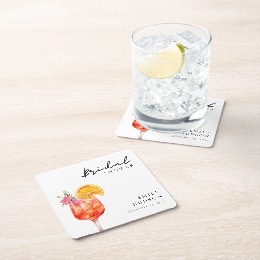 Aperol Spritz Bloemige Bruidsbruiloft Uitnodiging Kartonnen Onderzetters (Insitu)