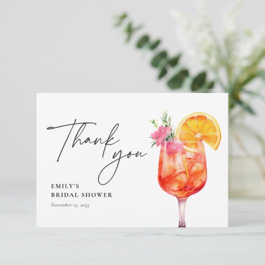 Aperol Spritz Bloemige Bruidsfeest Bedankkaart (Staand voorkant)