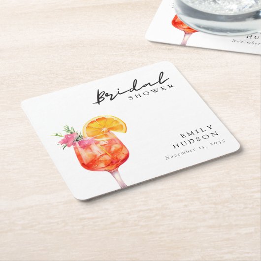 Aperol Spritz Bloemige Bruiloft Uitnodiging Kartonnen Onderzetters (Schuin)