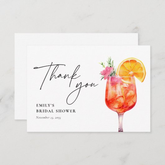 Aperol Spritz Bloemige Bruiloftsborrel Bedankkaart (Voorkant / Achterkant)