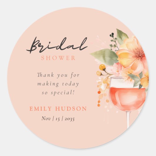 Aperol Spritz Bloemige Bruiloftsborrel Ronde Sticker (Voorkant)