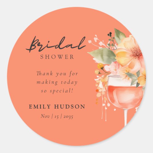 Aperol Spritz Bloemrijke Bruidsdouche Ronde Sticker (Voorkant)