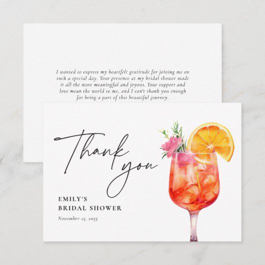 Aperol Spritz Bloemrijke Bruiloftssalon Bedankkaart (Voorkant / Achterkant)