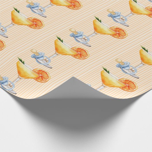Aperol Spritz Blue Orange Citrus Boy Baby Shower Cadeaupapier (Hoek)