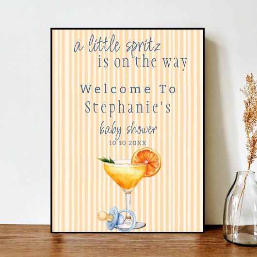 Aperol Spritz Blue Orange Citrus Boy Baby Shower Poster