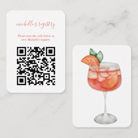 Aperol Spritz Bruidsdouche Details QR-code Informatiekaartje (Voorkant / Achterkant)