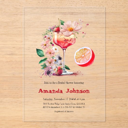 Aperol Spritz Cocktail Citrus Sinaasappel Bruidsfe Acryl Uitnodigingen (Voorkant)