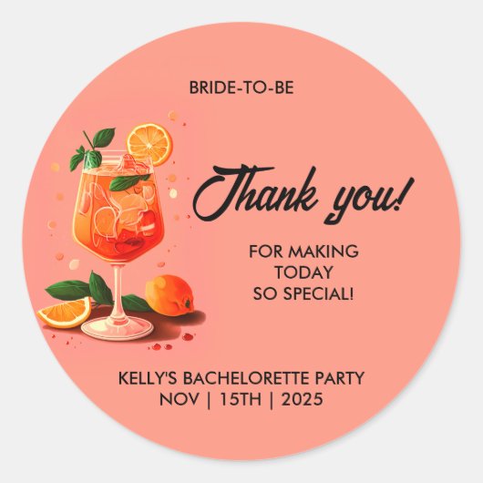 Aperol Spritz Drank Bachelorette Feestje Ronde Sticker (Voorkant)