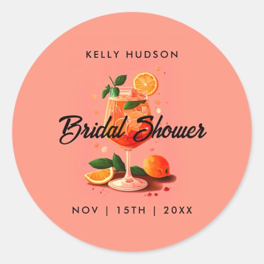 Aperol Spritz Drank Bruidsfeest Ronde Sticker (Voorkant)