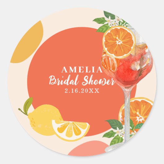 Aperol spritz Liefde op de eerste spritz Bruidsuit Ronde Sticker (Voorkant)
