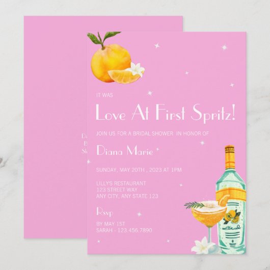 Aperol Spritz Main Squeeze Vrijgezellenfeest Invit Kaart (Voorkant / Achterkant)