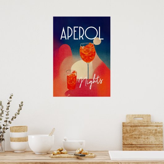 Aperol Spritz Nights Retro Cocktail Poster (Keuken)
