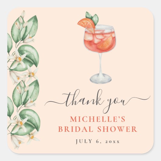 Aperol Spritz Oranje Bruidsfeest Vierkante Sticker (Voorkant)