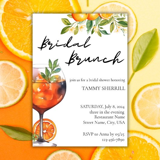 Aperol Spritz Oranje Waterverf Bridal Brunch Kaart