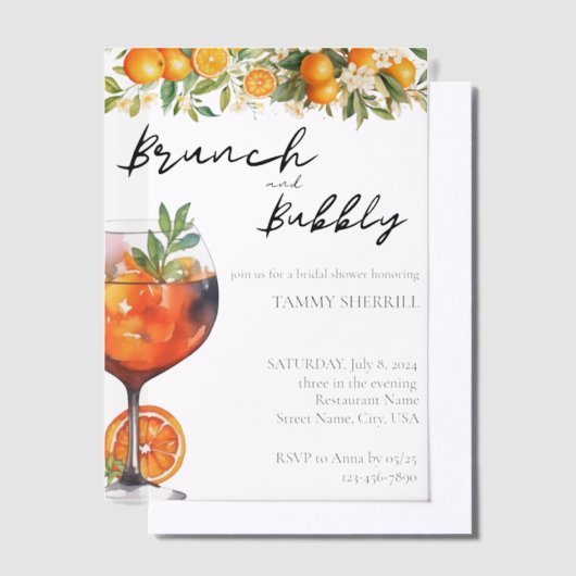 Aperol Spritz Oranje Waterverf Brunch en Bubbel Vellum Uitnodigingen (Offset)