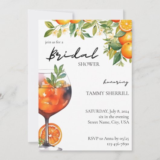 Aperol Spritz Oranje Waterverf Vrijgezellenfeest Kaart (Voorkant)