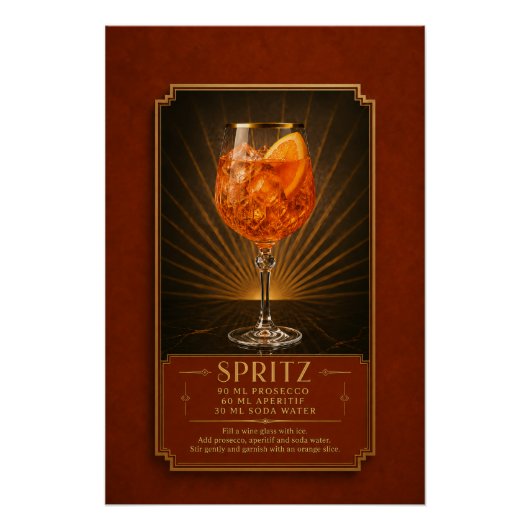Aperol Spritz Recept Poster | Bar Kunst (Voorkant)