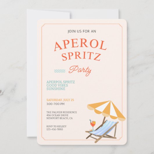 Aperol Spritz Strandfeest Uitnodiging (Voorkant)