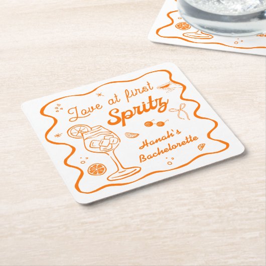 Aperol spritz vrijgezellenfeestje kartonnen onderzetters (Schuin)