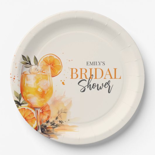 Aperol Spritz Watercolor Bruidsdiner Papieren Bordje (Voorkant)