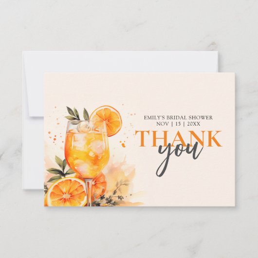 Aperol Spritz Watercolor Bruidsfeest Bedankkaart (Voorkant)