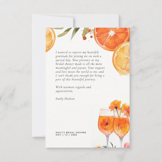 Aperol Spritz Watercolor Bruidsfeest Bedankkaart (Achterkant)