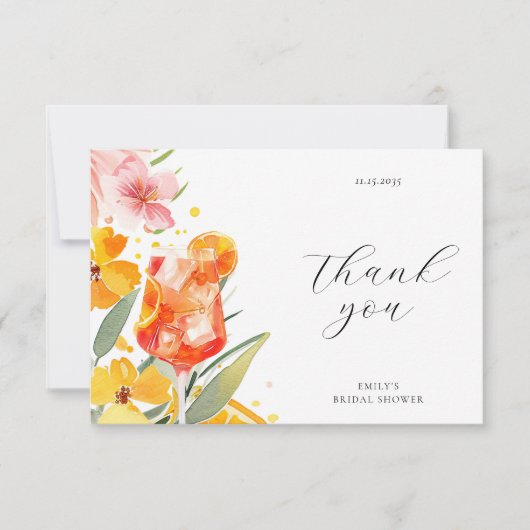 Aperol Spritz Watercolor Bruidsuitnodiging Bedankkaart (Voorkant)