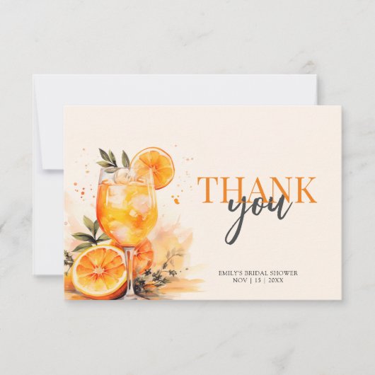 Aperol Spritz Watercolor Bruidsuitnodiging Bedankkaart (Voorkant)